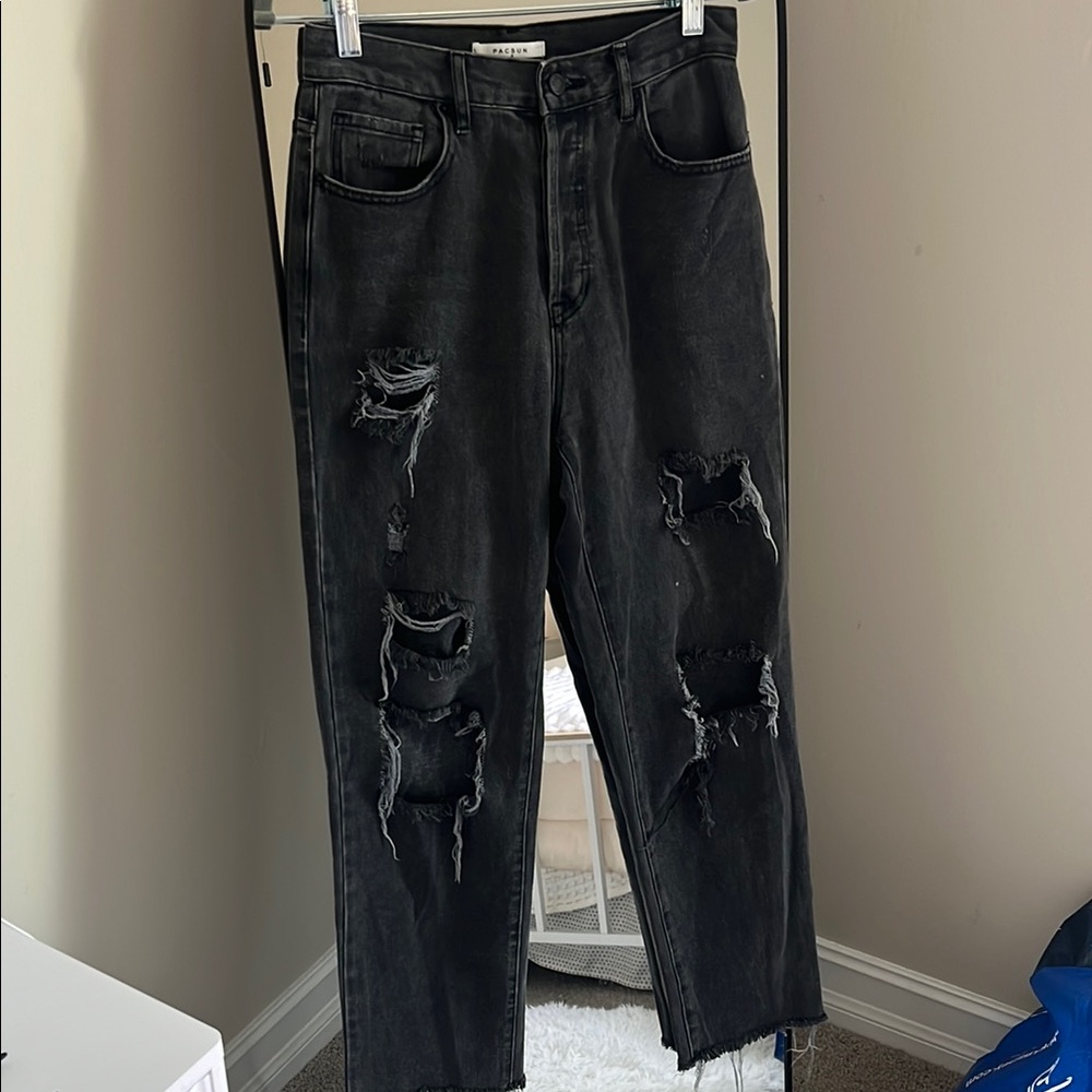 PacSun Black High-Rise Straight Distressed Jeans
